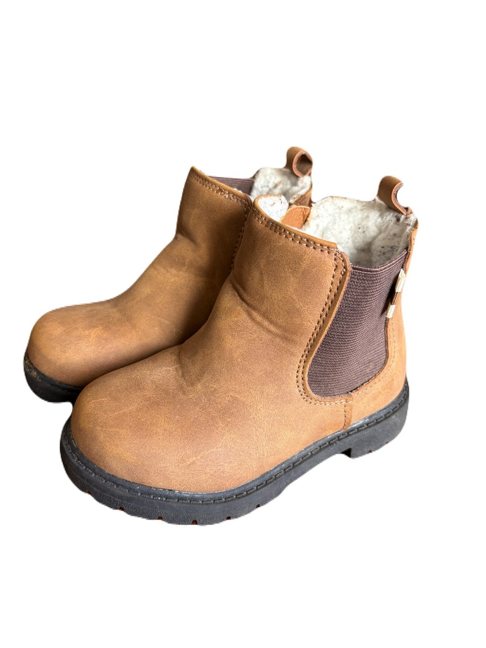 Toddler Tan Chelsea Boots with Faux Fur Lining